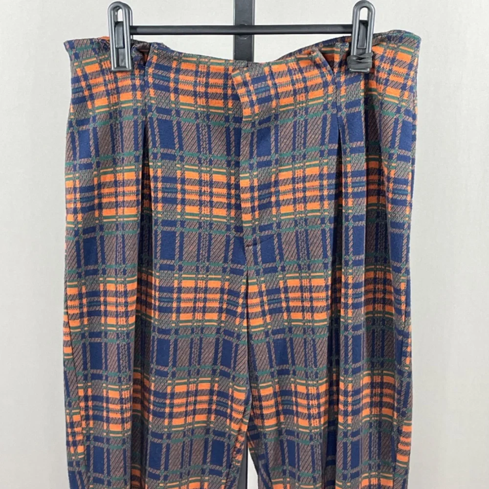 Free People Pants Womens Small orange blue plaid trouser boho indie casual